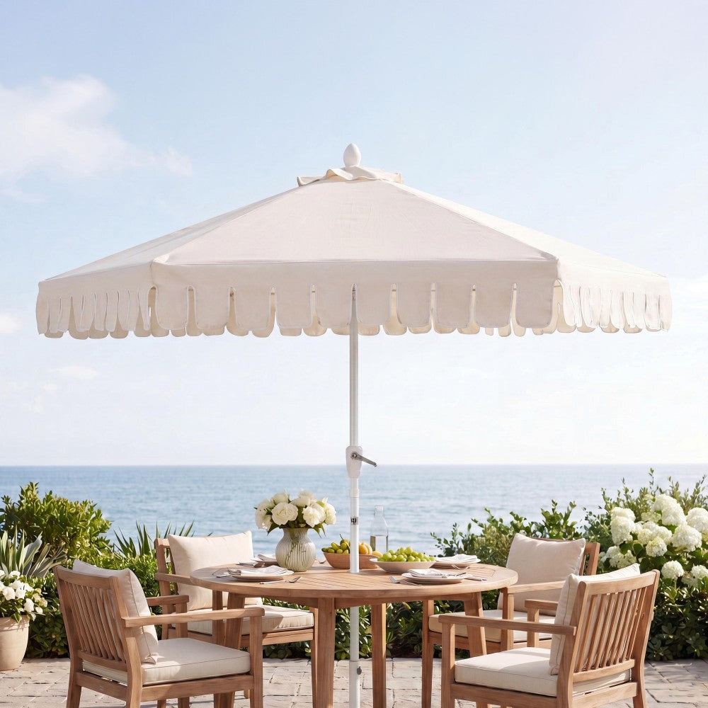 Riverstone 8.5 ft. Classic Castle Scalloped Market Patio Umbrella with Auto-Tilt Crank Wind Vent and UV Protection