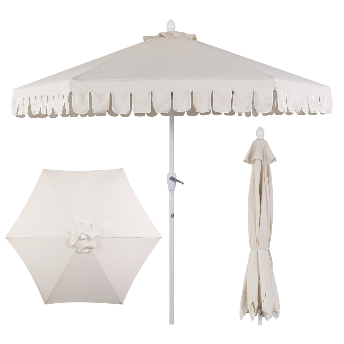Riverstone 8.5 ft. Classic Castle Scalloped Market Patio Umbrella with Auto-Tilt Crank Wind Vent and UV Protection