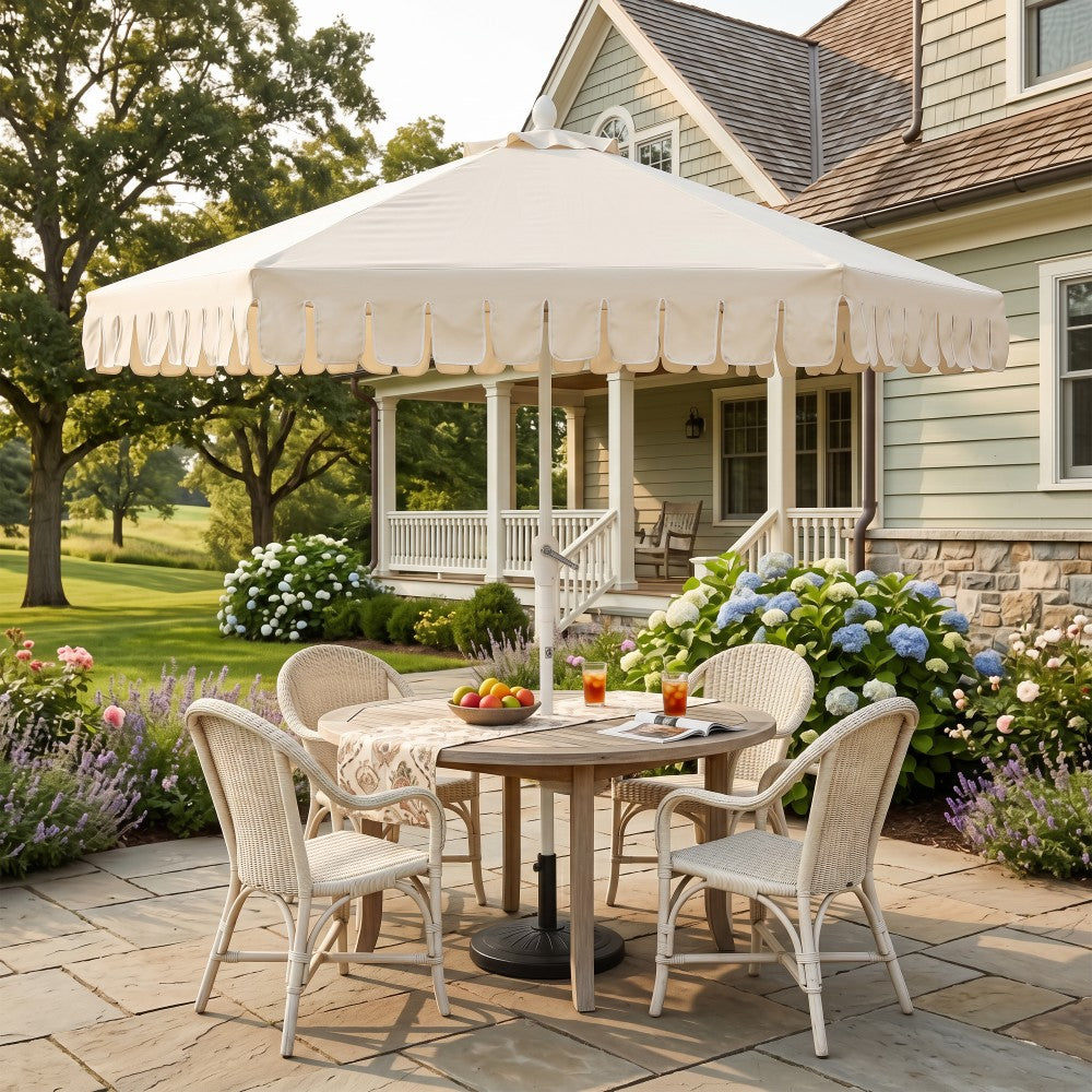 Riverstone 8.5 ft. Classic Castle Scalloped Market Patio Umbrella with Auto-Tilt Crank Wind Vent and UV Protection