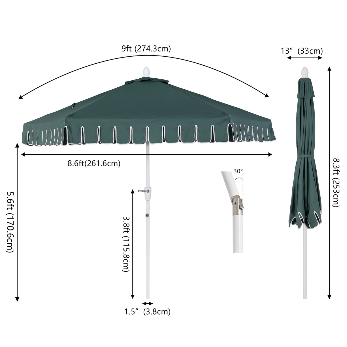 Riverstone 8.5 ft. Classic Castle Scalloped Market Patio Umbrella with Auto-Tilt Crank Wind Vent and UV Protection