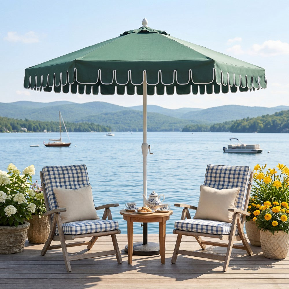 Riverstone 8.5 ft. Classic Castle Scalloped Market Patio Umbrella with Auto-Tilt Crank Wind Vent and UV Protection
