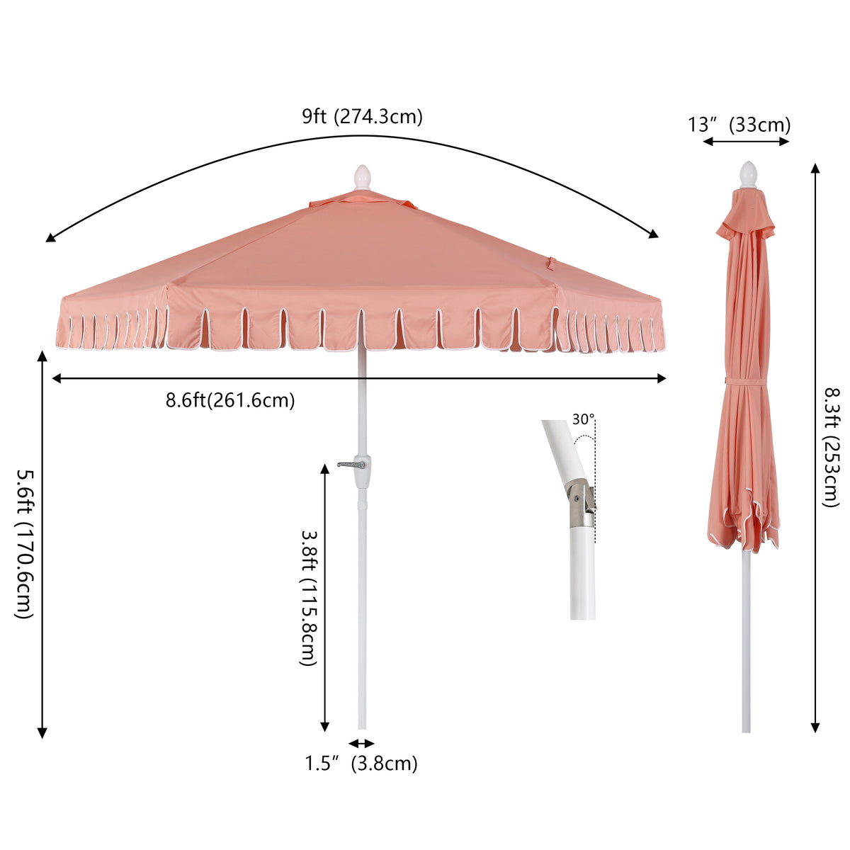 Riverstone 8.5 ft. Classic Castle Scalloped Market Patio Umbrella with Auto-Tilt Crank Wind Vent and UV Protection