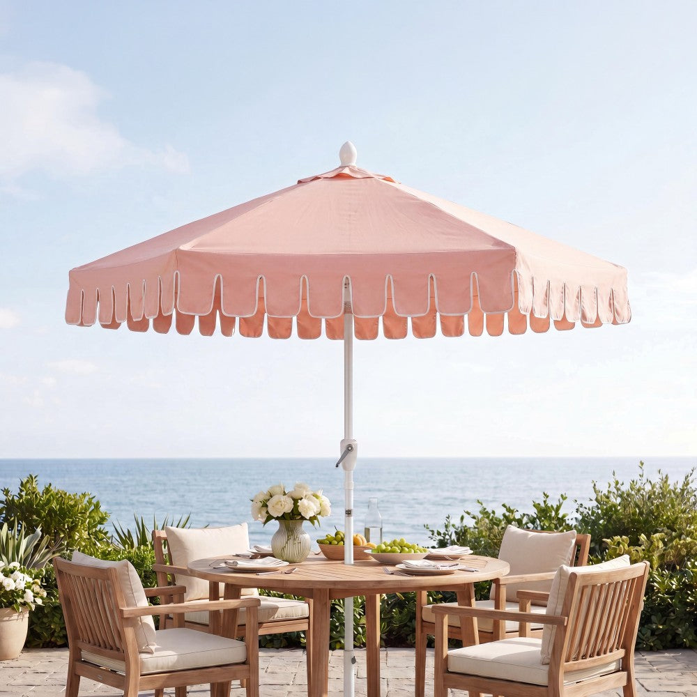 Riverstone 8.5 ft. Classic Castle Scalloped Market Patio Umbrella with Auto-Tilt Crank Wind Vent and UV Protection