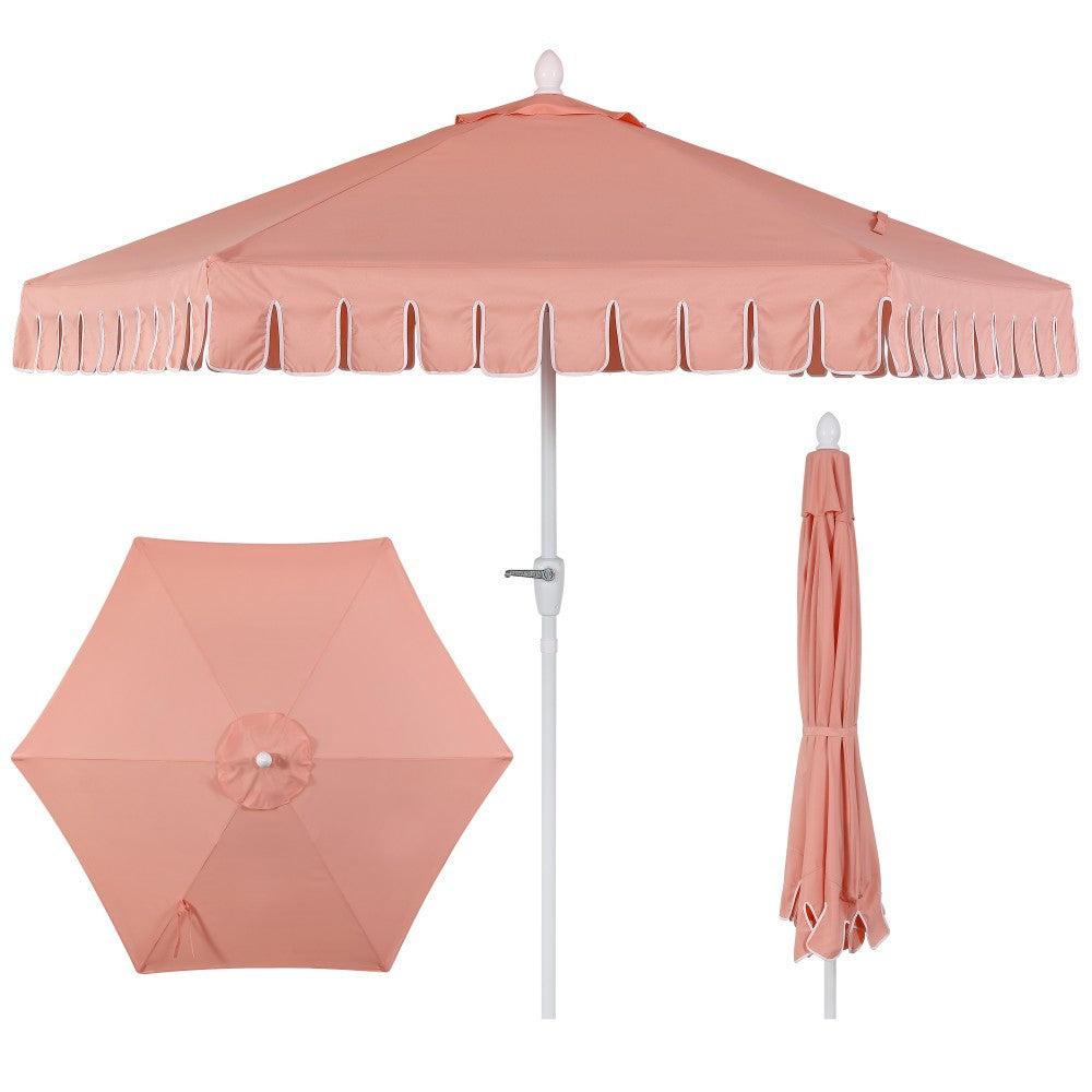 Riverstone 8.5 ft. Classic Castle Scalloped Market Patio Umbrella with Auto-Tilt Crank Wind Vent and UV Protection