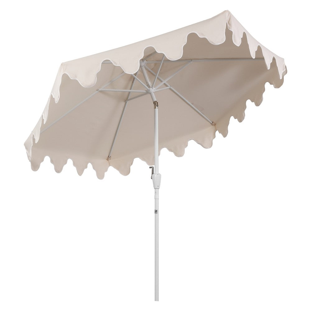Oakhaven 9 ft. Bohemian Coastal Lotus Scallop Market Patio Umbrella with Auto-Tilt Crank Wind Vent and UV Protection
