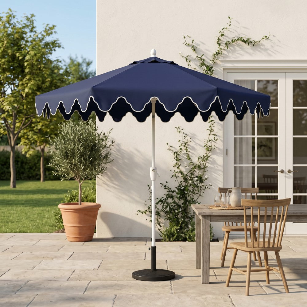 Oakhaven 9 ft. Bohemian Coastal Lotus Scallop Market Patio Umbrella with Auto-Tilt Crank Wind Vent and UV Protection