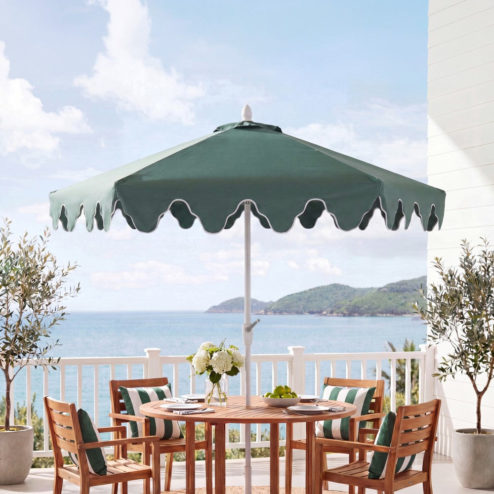 Oakhaven 9 ft. Bohemian Coastal Lotus Scallop Market Patio Umbrella with Auto-Tilt Crank Wind Vent and UV Protection