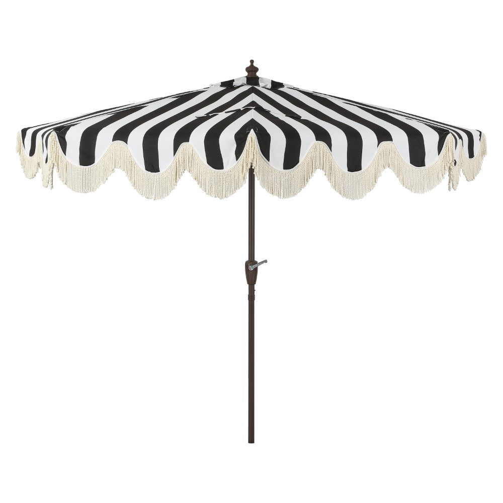 Looney 9 ft. Designer Classic Scalloped Fringe Half Market Patio Umbrella