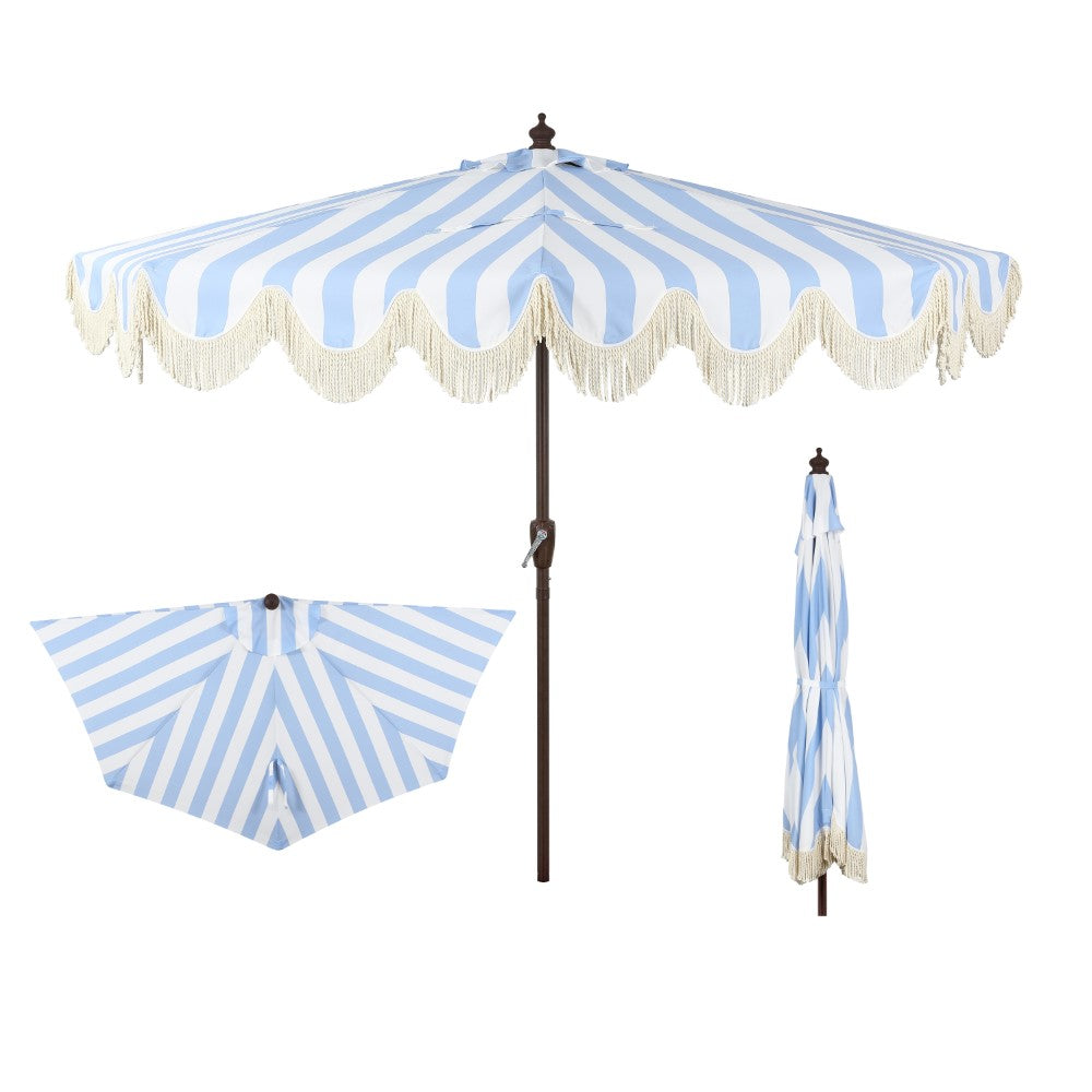 Looney 9 ft. Designer Classic Scalloped Fringe Half Market Patio Umbrella