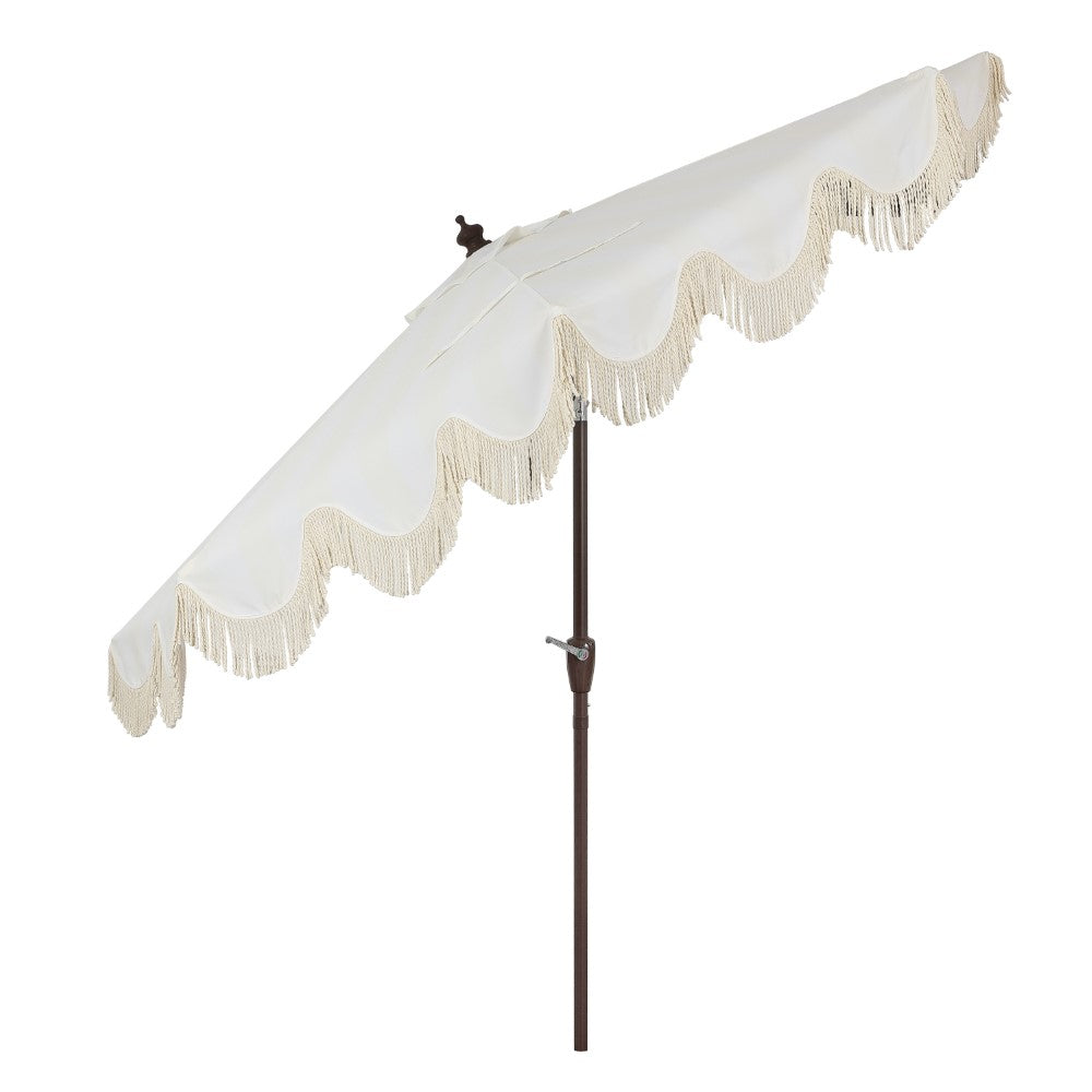 Looney 9 ft. Designer Classic Scalloped Fringe Half Market Patio Umbrella