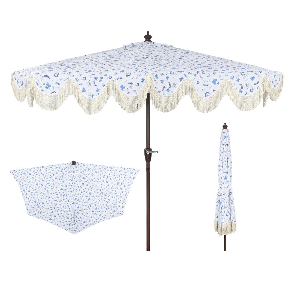 Looney 9 ft. Designer Classic Scalloped Fringe Half Market Patio Umbrella