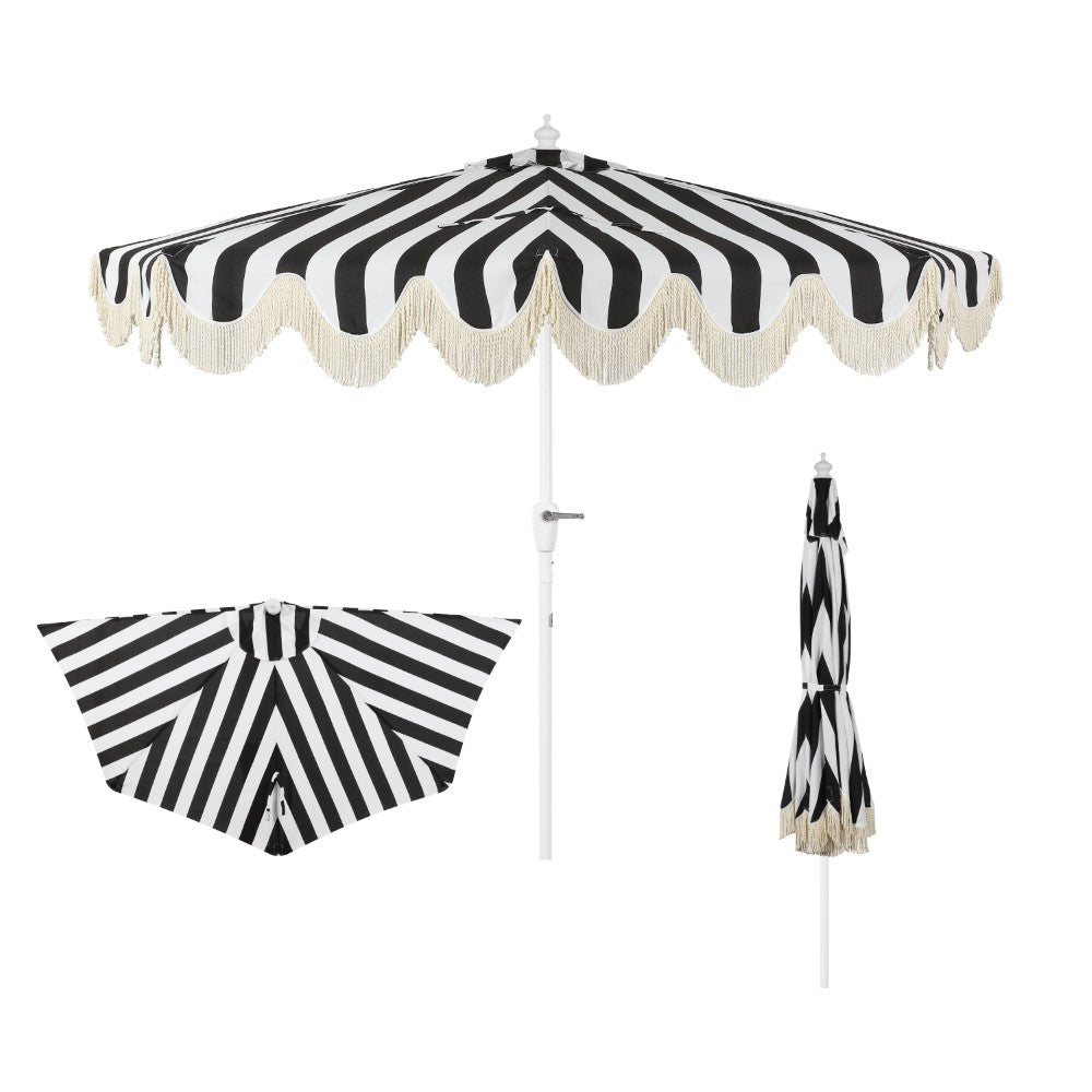 Looney 9 ft. Designer Classic Scalloped Fringe Half Market Patio Umbrella