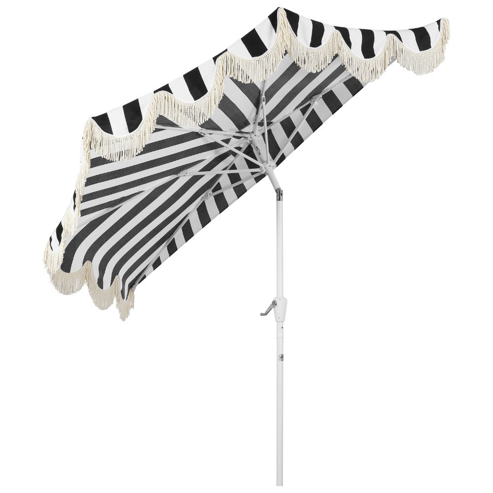 Looney 9 ft. Designer Classic Scalloped Fringe Half Market Patio Umbrella