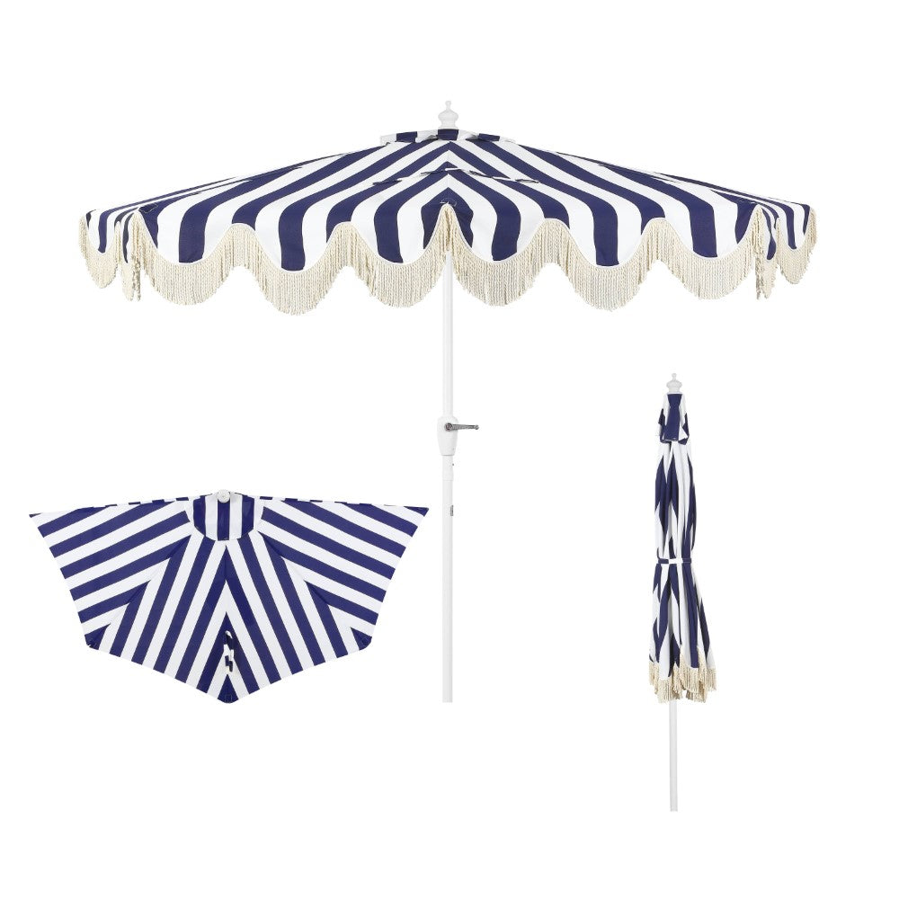 Looney 9 ft. Designer Classic Scalloped Fringe Half Market Patio Umbrella