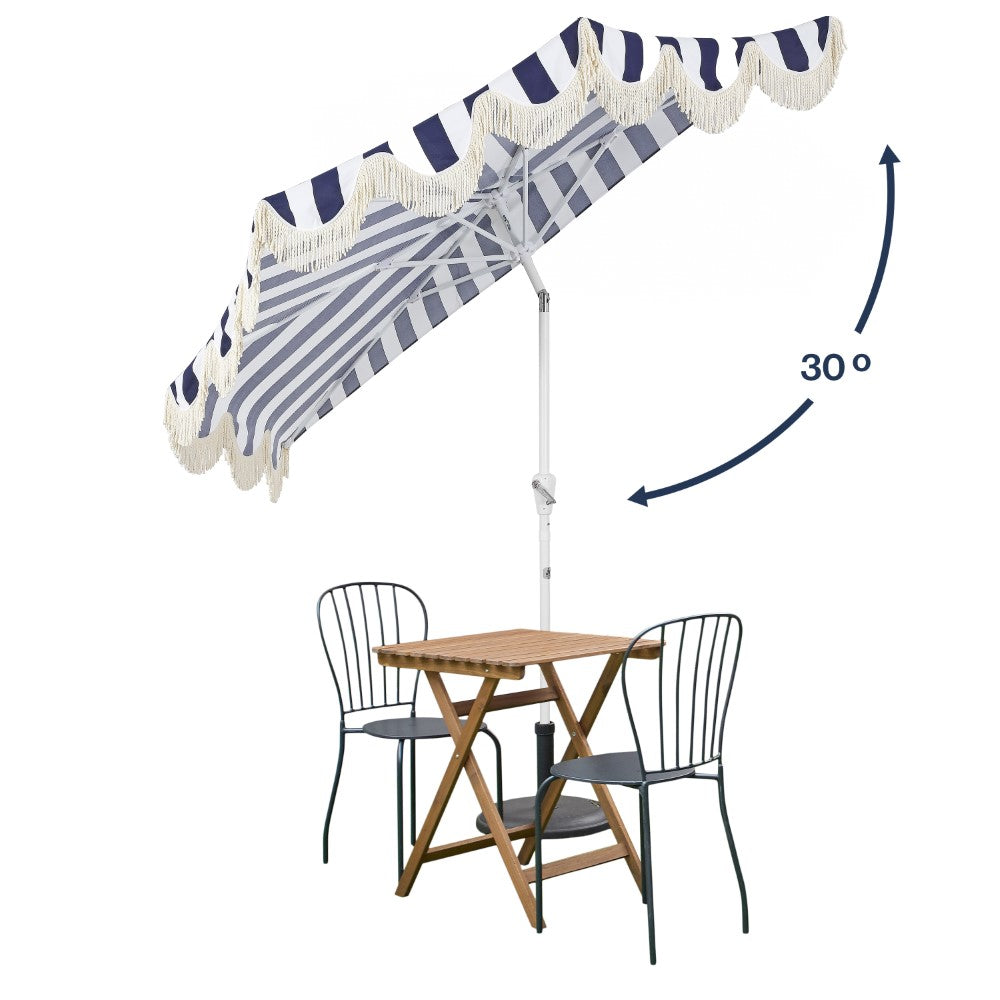 Looney 9 ft. Designer Classic Scalloped Fringe Half Market Patio Umbrella