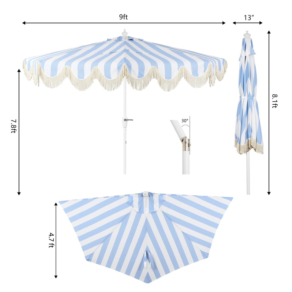 Looney 9 ft. Designer Classic Scalloped Fringe Half Market Patio Umbrella
