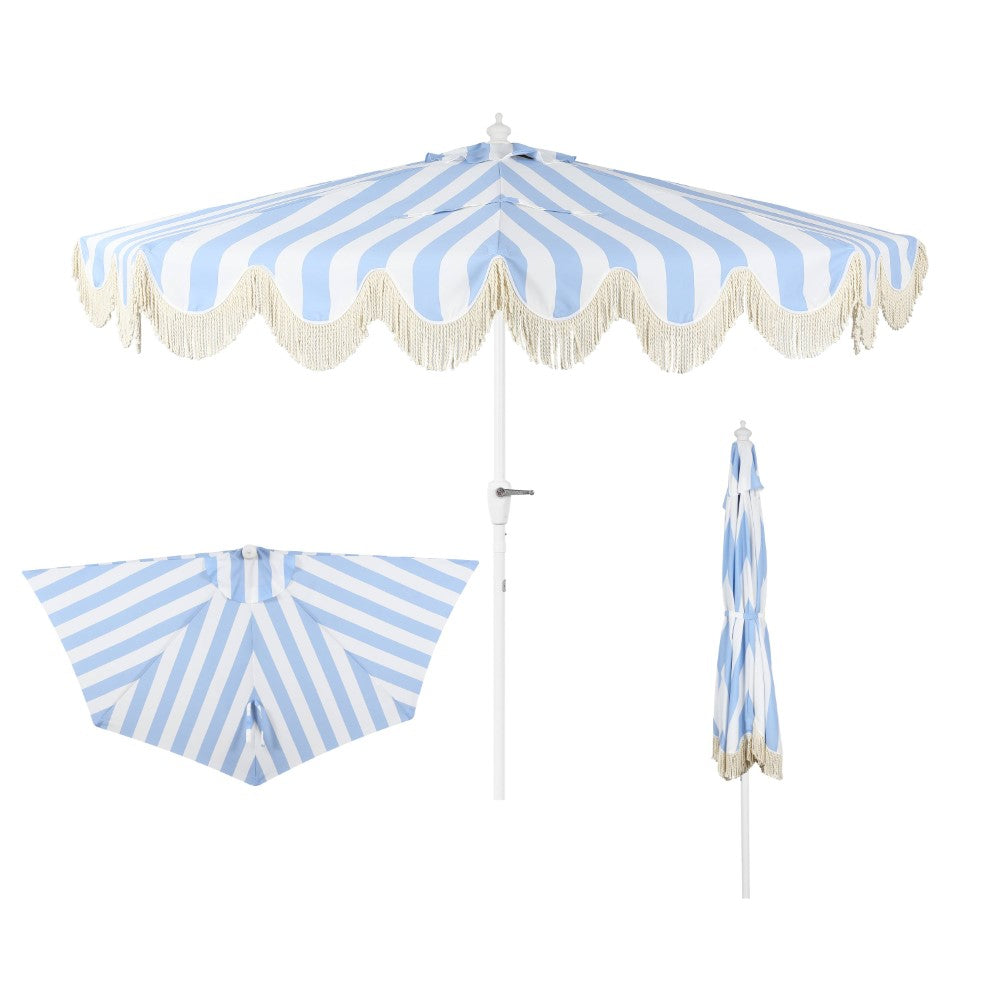 Looney 9 ft. Designer Classic Scalloped Fringe Half Market Patio Umbrella