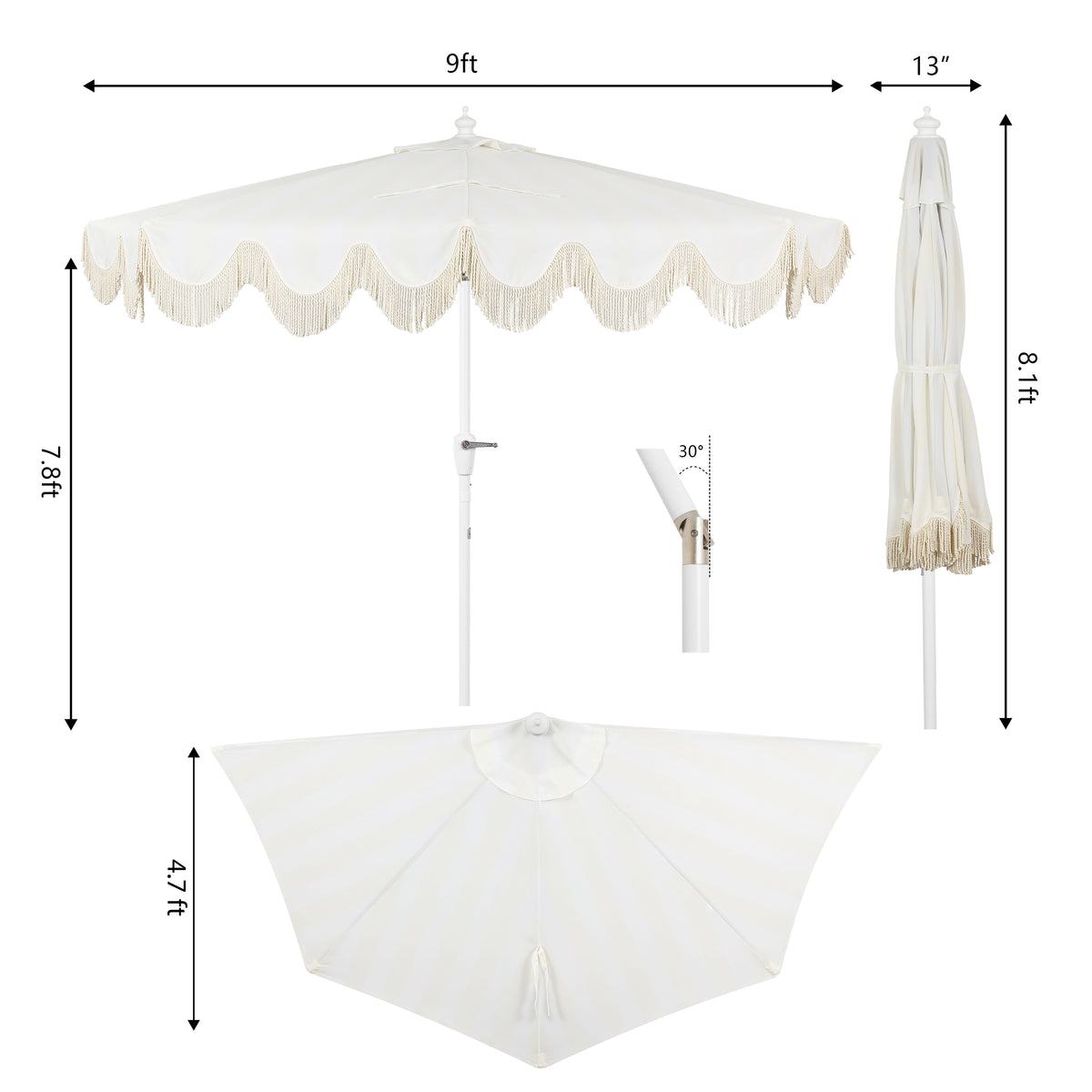 Looney 9 ft. Designer Classic Scalloped Fringe Half Market Patio Umbrella