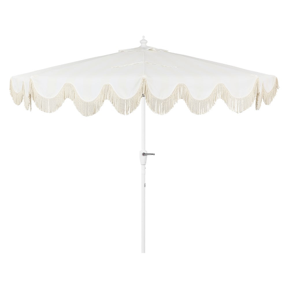 Looney 9 ft. Designer Classic Scalloped Fringe Half Market Patio Umbrella