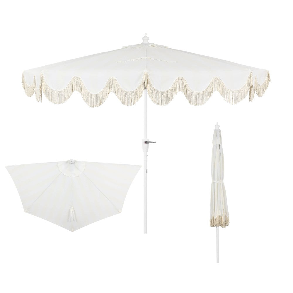 Looney 9 ft. Designer Classic Scalloped Fringe Half Market Patio Umbrella