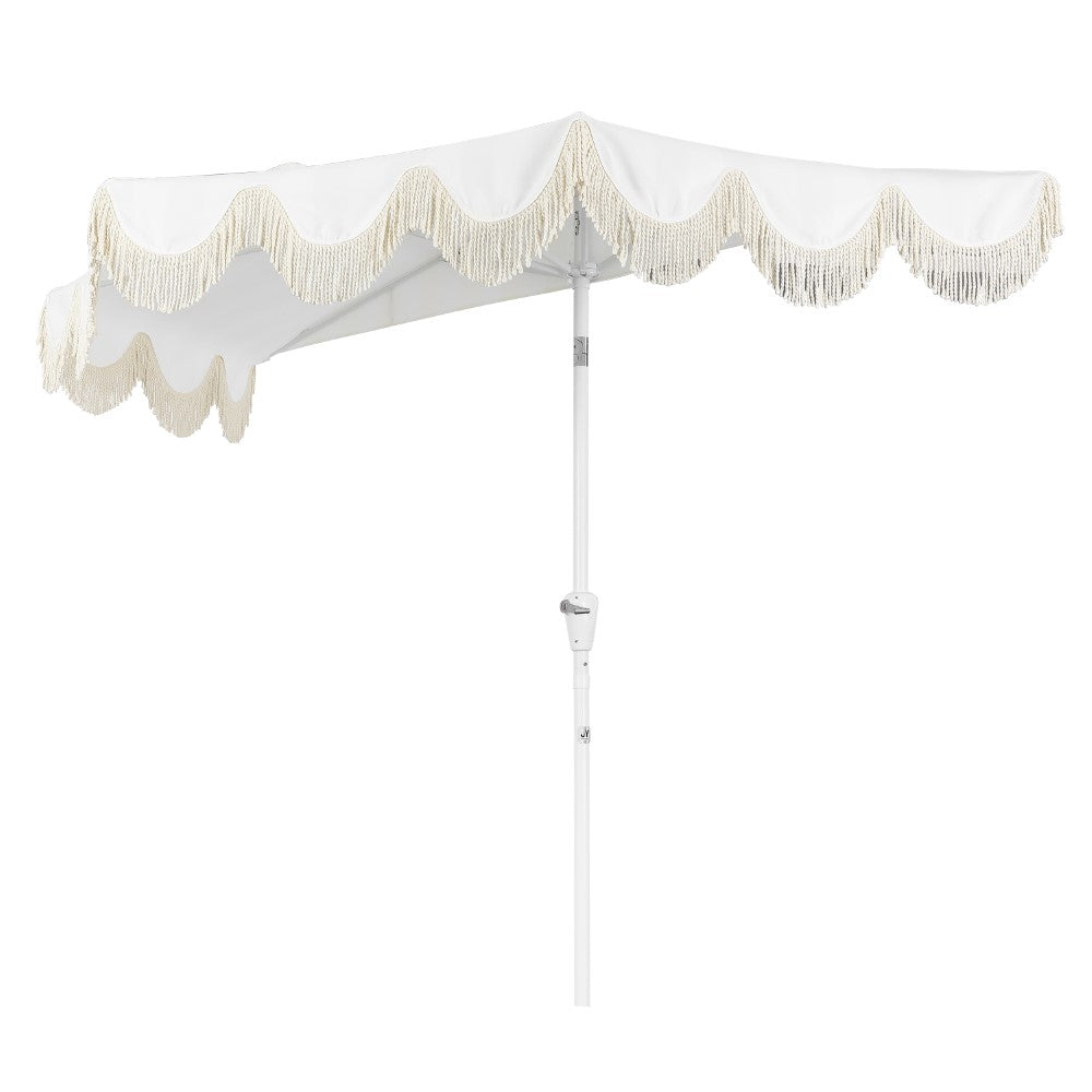 Looney 9 ft. Designer Classic Scalloped Fringe Half Market Patio Umbrella
