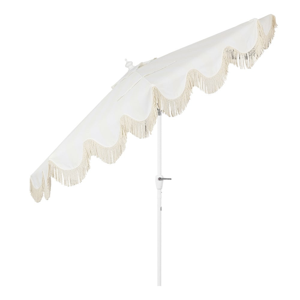 Looney 9 ft. Designer Classic Scalloped Fringe Half Market Patio Umbrella