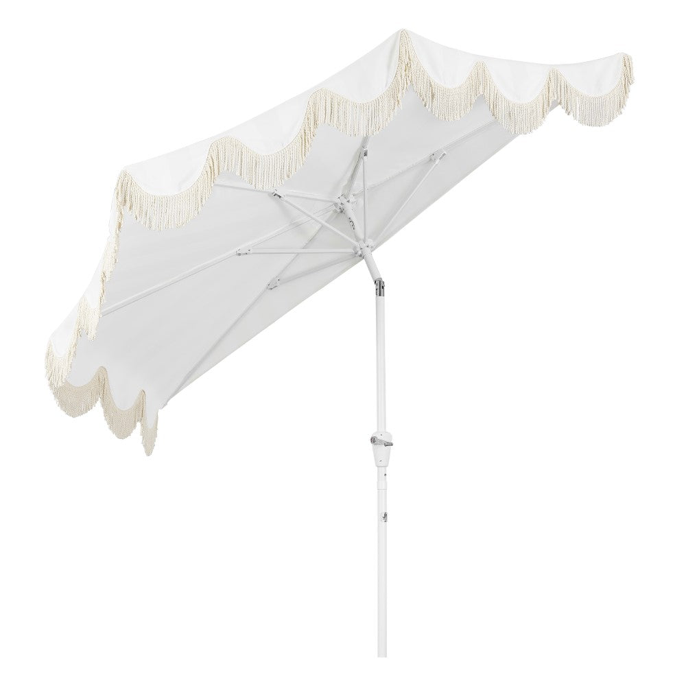 Looney 9 ft. Designer Classic Scalloped Fringe Half Market Patio Umbrella