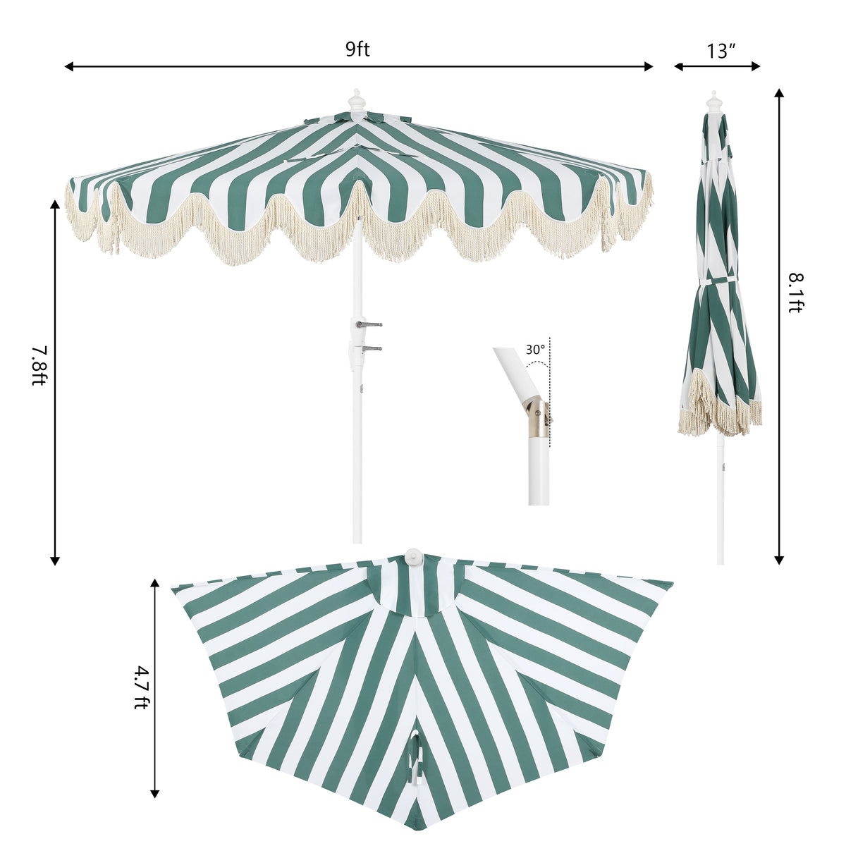Looney 9 ft. Designer Classic Scalloped Fringe Half Market Patio Umbrella