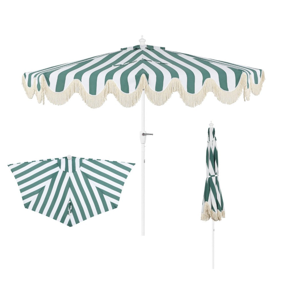 Looney 9 ft. Designer Classic Scalloped Fringe Half Market Patio Umbrella