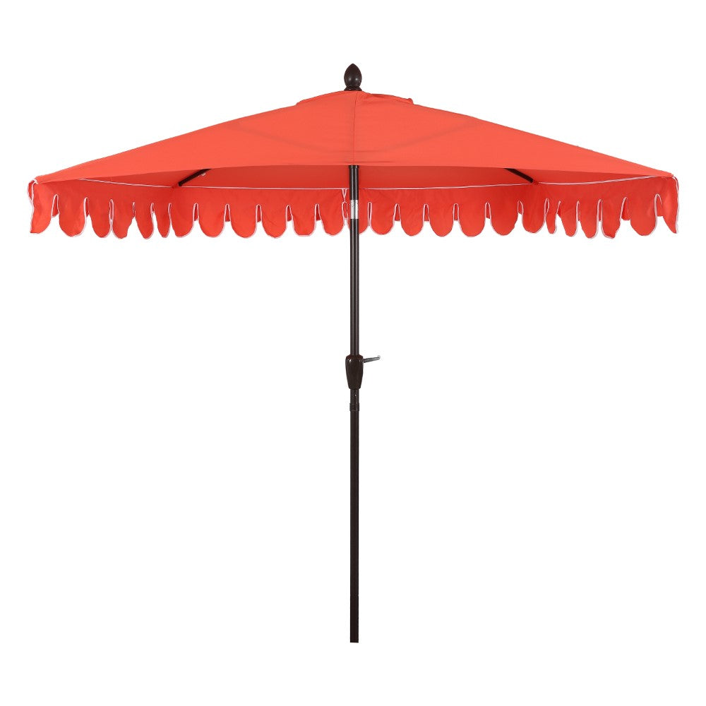 Shah Arc 9 ft. Classic MidCentury Scalloped Fringe Market Patio Half Umbrella with CrankTilt Button and UV Protection