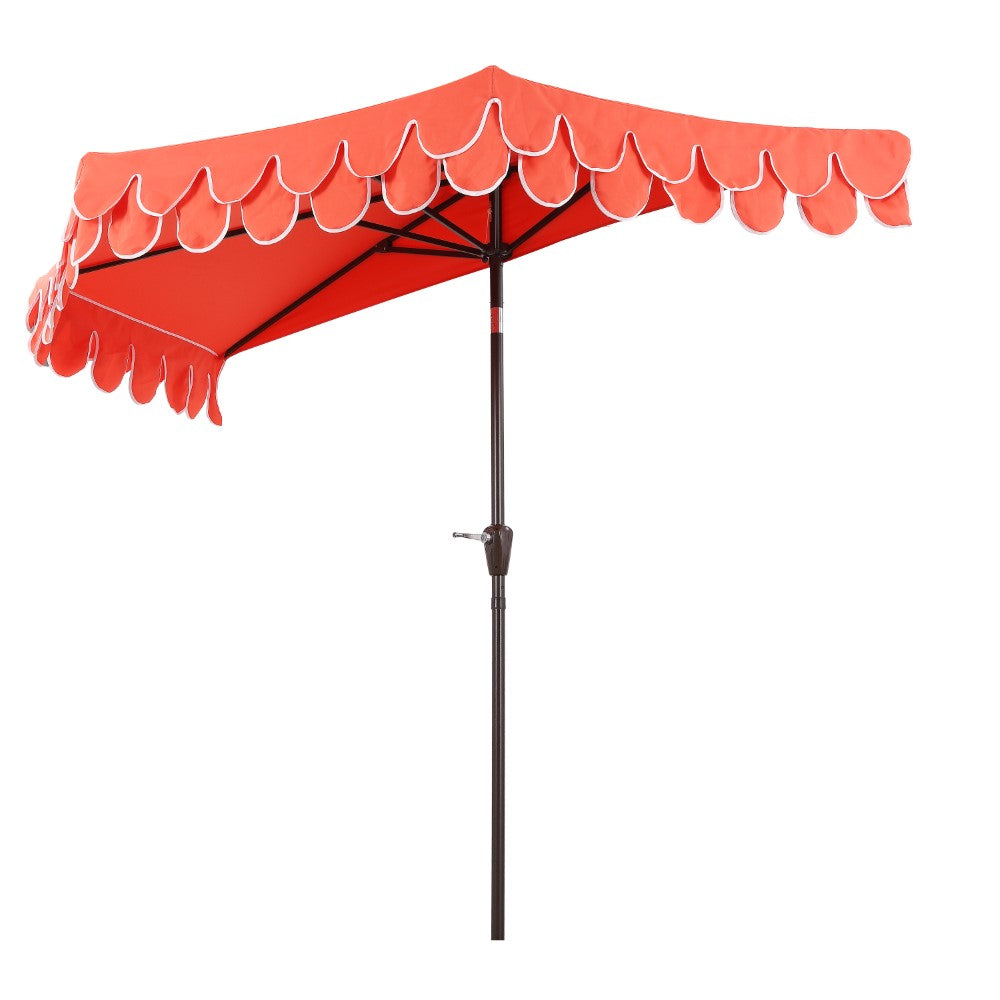 Shah Arc 9 ft. Classic MidCentury Scalloped Fringe Market Patio Half Umbrella with CrankTilt Button and UV Protection