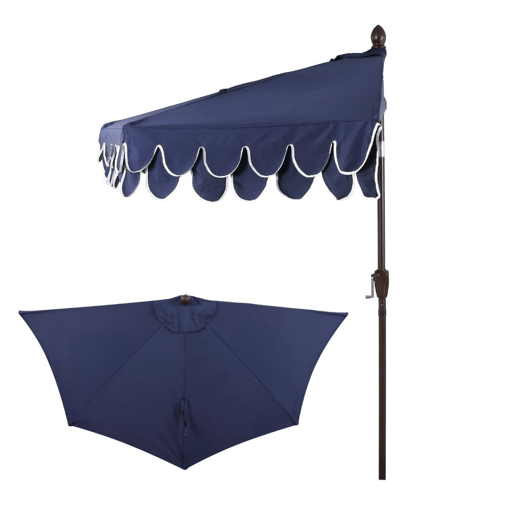 Shah Arc 9 ft. Classic MidCentury Scalloped Fringe Market Patio Half Umbrella with CrankTilt Button and UV Protection