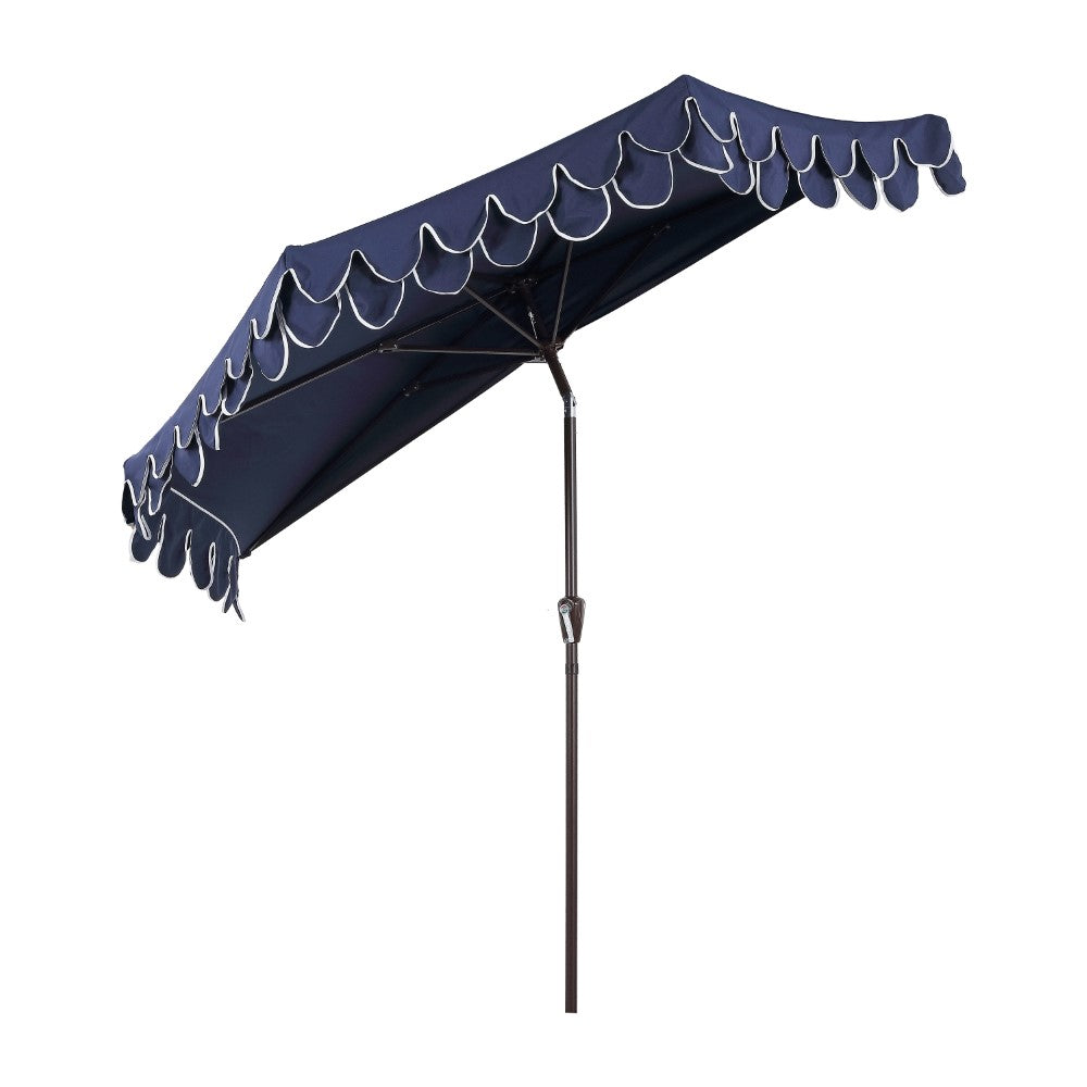 Shah Arc 9 ft. Classic MidCentury Scalloped Fringe Market Patio Half Umbrella with CrankTilt Button and UV Protection