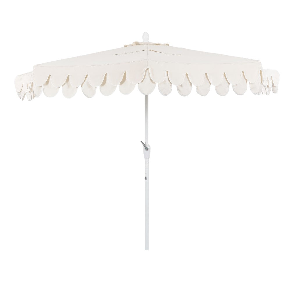 Shah Arc 9 ft. Classic MidCentury Scalloped Fringe Market Patio Half Umbrella with CrankTilt Button and UV Protection