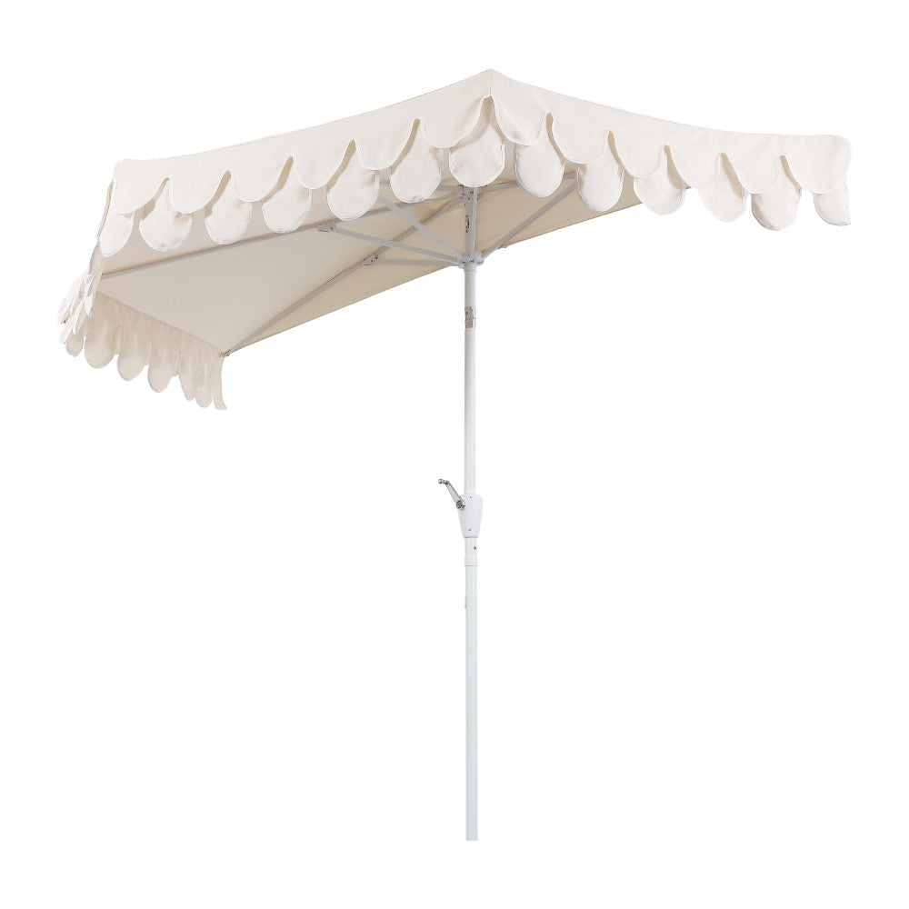 Shah Arc 9 ft. Classic MidCentury Scalloped Fringe Market Patio Half Umbrella with CrankTilt Button and UV Protection