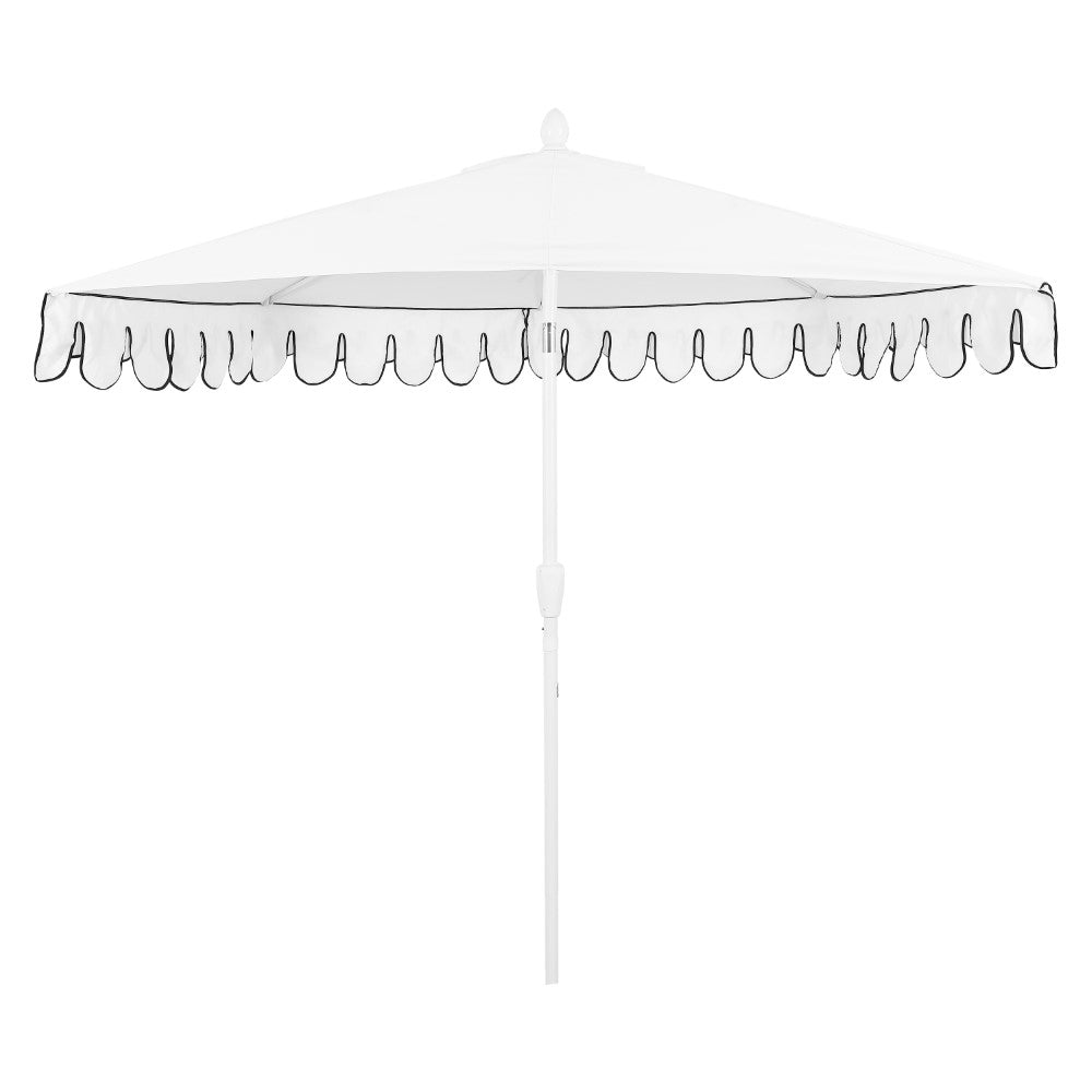 Shah Arc 9 ft. Classic MidCentury Scalloped Fringe Market Patio Half Umbrella with CrankTilt Button and UV Protection