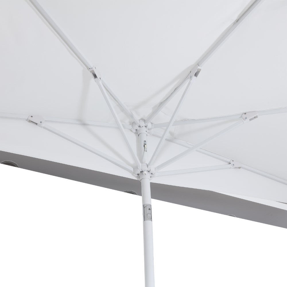Shah Arc 9 ft. Classic MidCentury Scalloped Fringe Market Patio Half Umbrella with CrankTilt Button and UV Protection