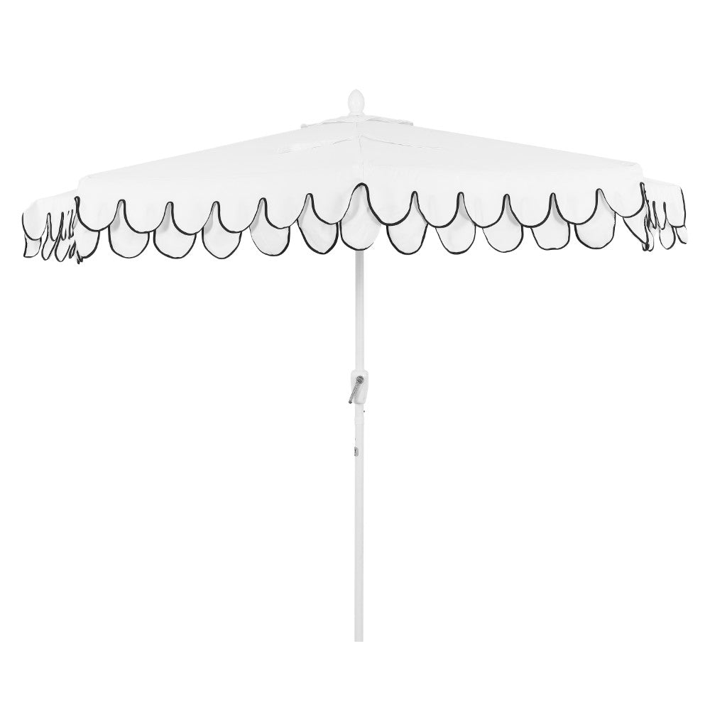 Shah Arc 9 ft. Classic MidCentury Scalloped Fringe Market Patio Half Umbrella with CrankTilt Button and UV Protection