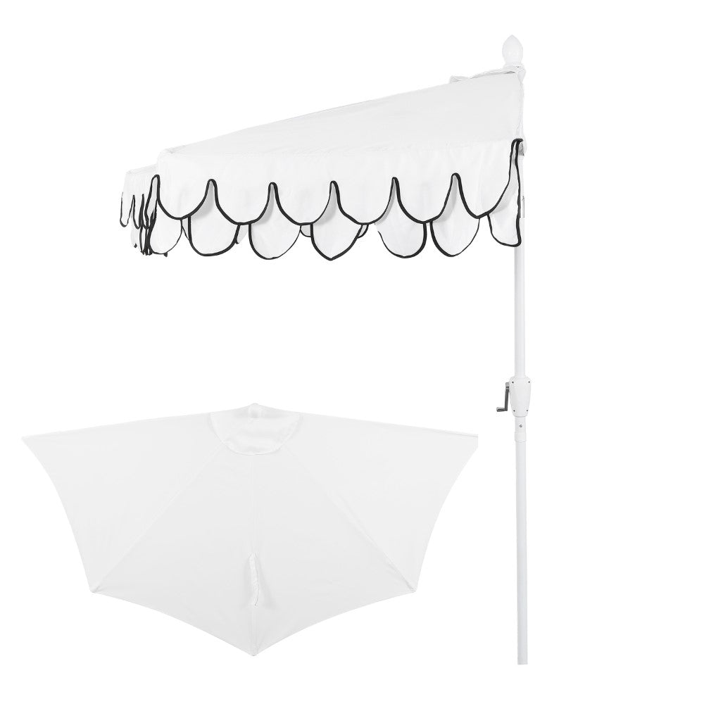 Shah Arc 9 ft. Classic MidCentury Scalloped Fringe Market Patio Half Umbrella with CrankTilt Button and UV Protection