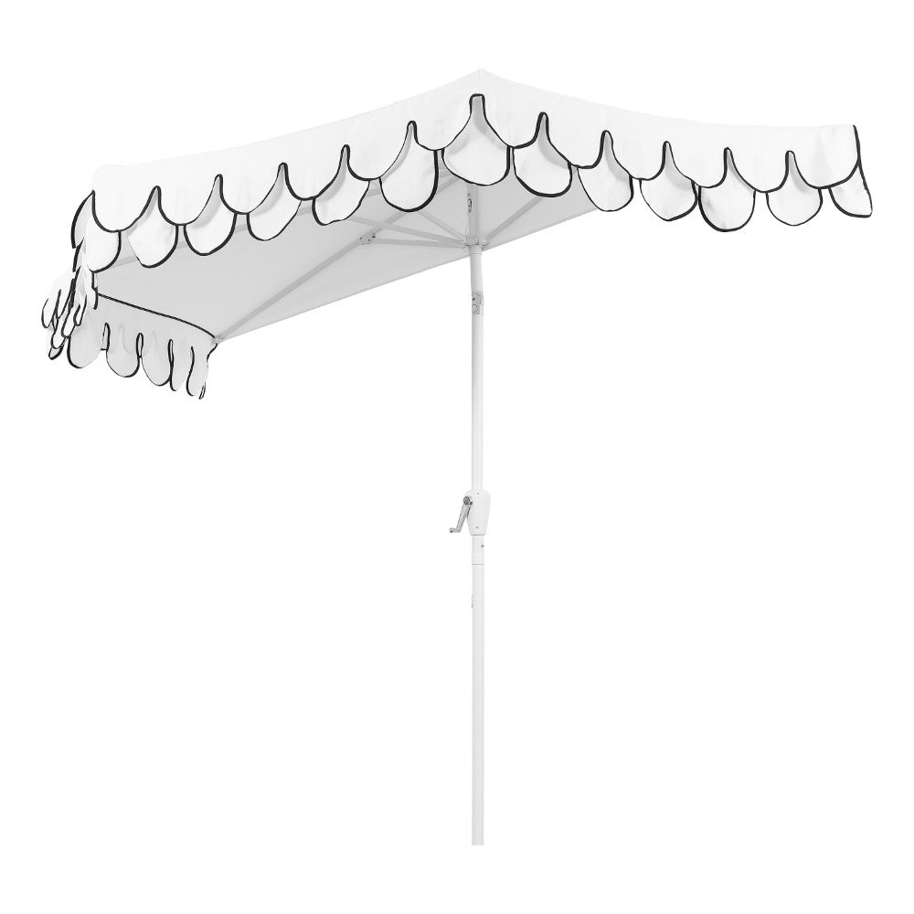 Shah Arc 9 ft. Classic MidCentury Scalloped Fringe Market Patio Half Umbrella with CrankTilt Button and UV Protection