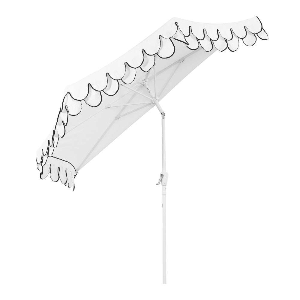 Shah Arc 9 ft. Classic MidCentury Scalloped Fringe Market Patio Half Umbrella with CrankTilt Button and UV Protection