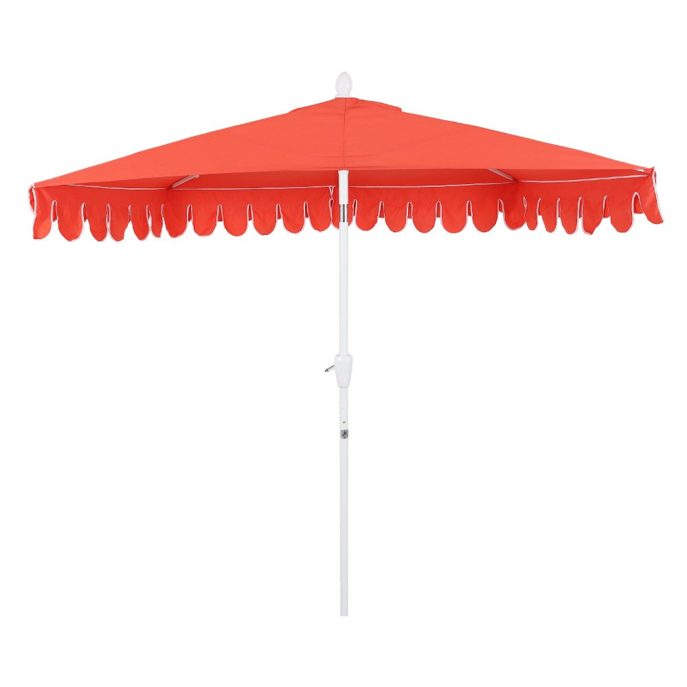 Shah Arc 9 ft. Classic MidCentury Scalloped Fringe Market Patio Half Umbrella with CrankTilt Button and UV Protection