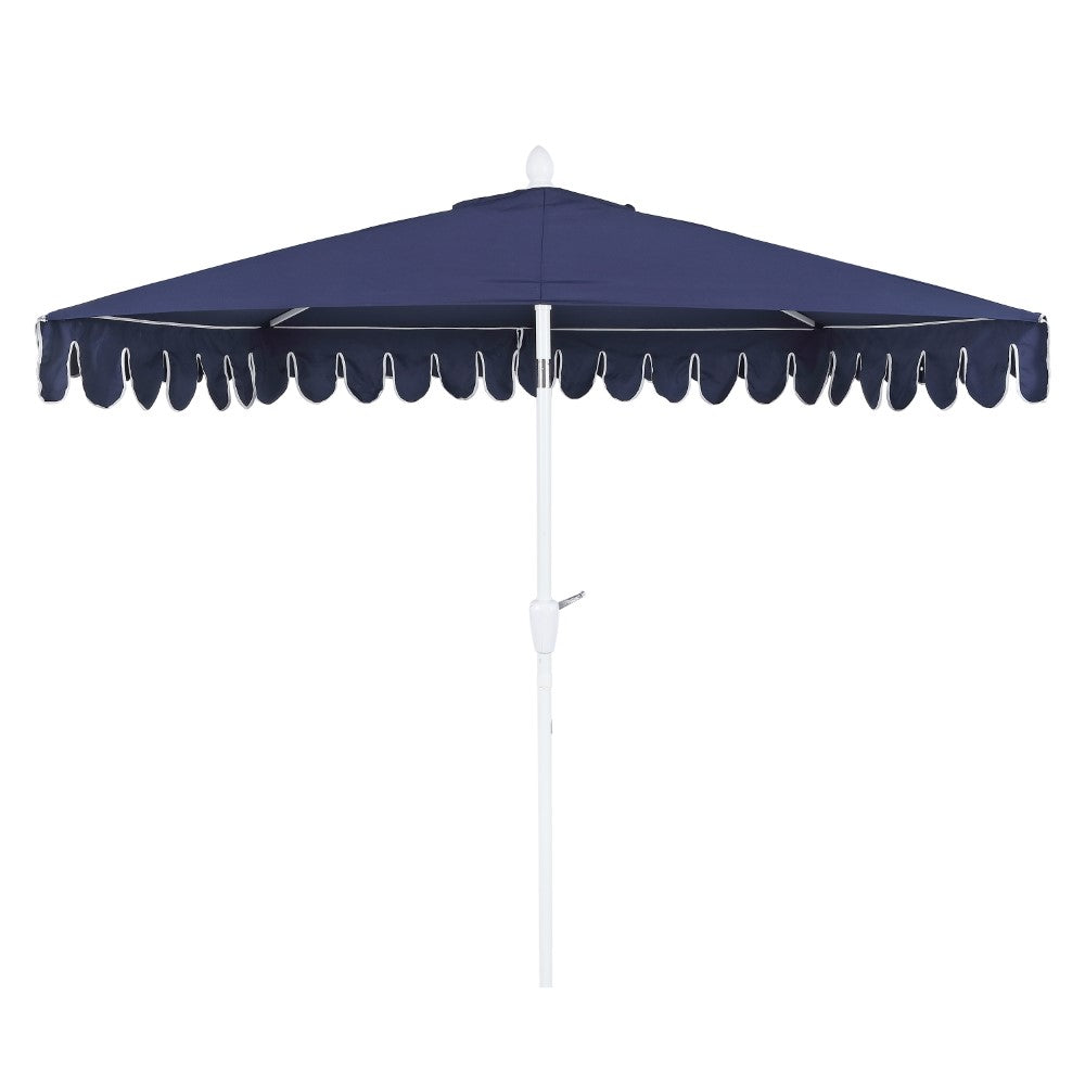 Shah Arc 9 ft. Classic MidCentury Scalloped Fringe Market Patio Half Umbrella with CrankTilt Button and UV Protection