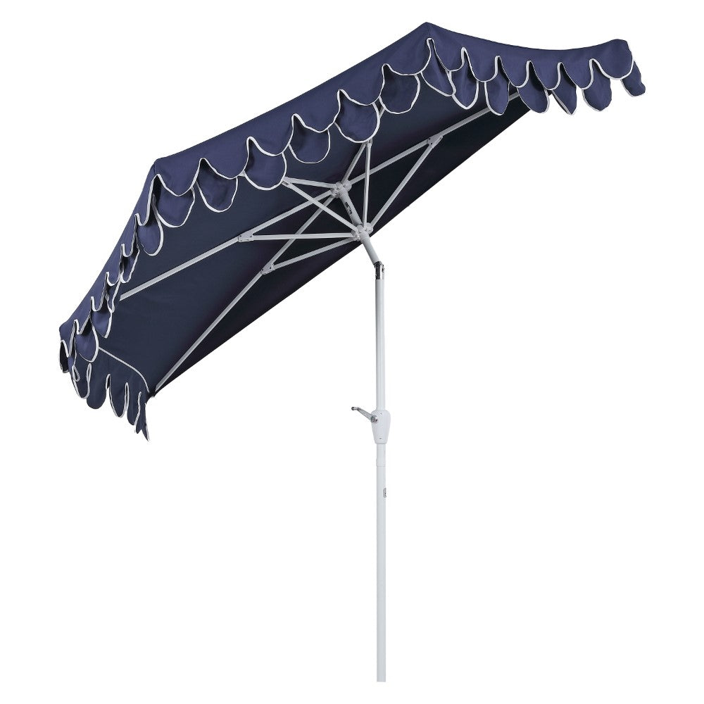 Shah Arc 9 ft. Classic MidCentury Scalloped Fringe Market Patio Half Umbrella with CrankTilt Button and UV Protection