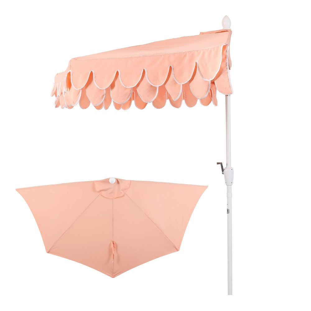 Shah Arc 9 ft. Classic MidCentury Scalloped Fringe Market Patio Half Umbrella with CrankTilt Button and UV Protection