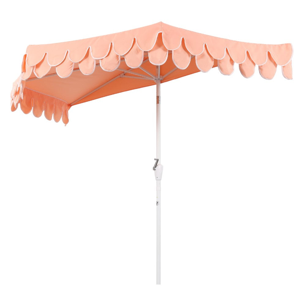 Shah Arc 9 ft. Classic MidCentury Scalloped Fringe Market Patio Half Umbrella with CrankTilt Button and UV Protection