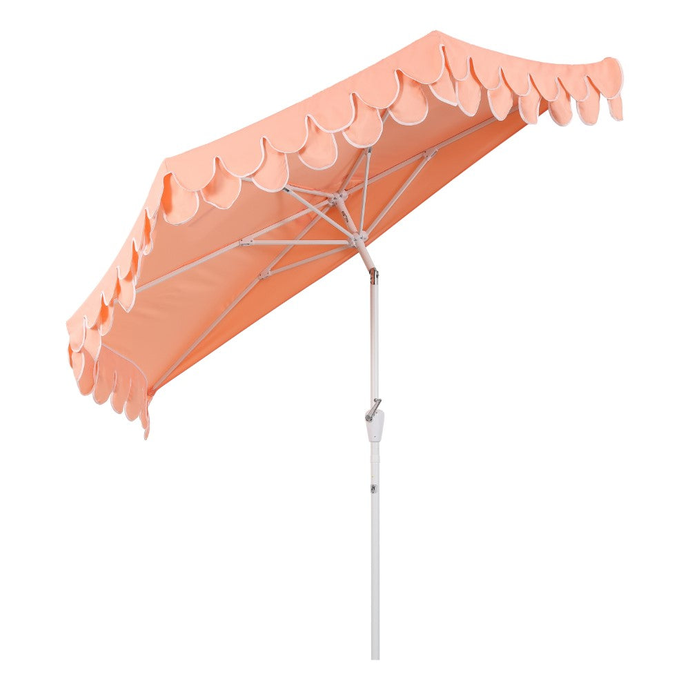 Shah Arc 9 ft. Classic MidCentury Scalloped Fringe Market Patio Half Umbrella with CrankTilt Button and UV Protection