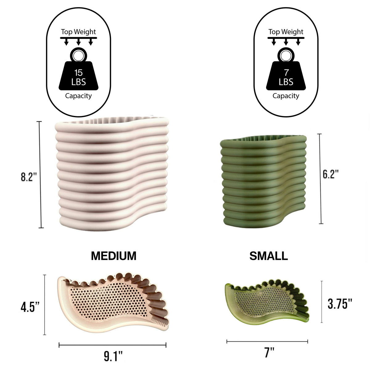 Talarico Modern Bohemian Indoor Tambour Curve Eco-Friendly 3D Printed Planters with Drainage