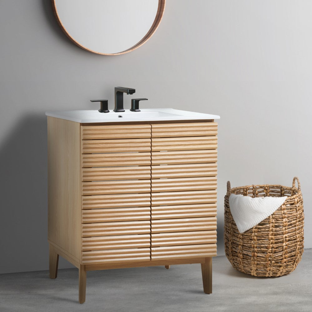 Cala Thin Linear Slat Modern Farmhouse 2-Shelf Bath Vanity Cabinet Only (Sink Basin not Included)