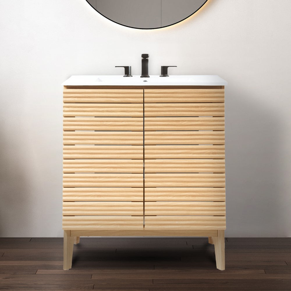 Cala Thin Linear Slat Modern Farmhouse 2-Shelf Bath Vanity Cabinet Only (Sink Basin not Included)